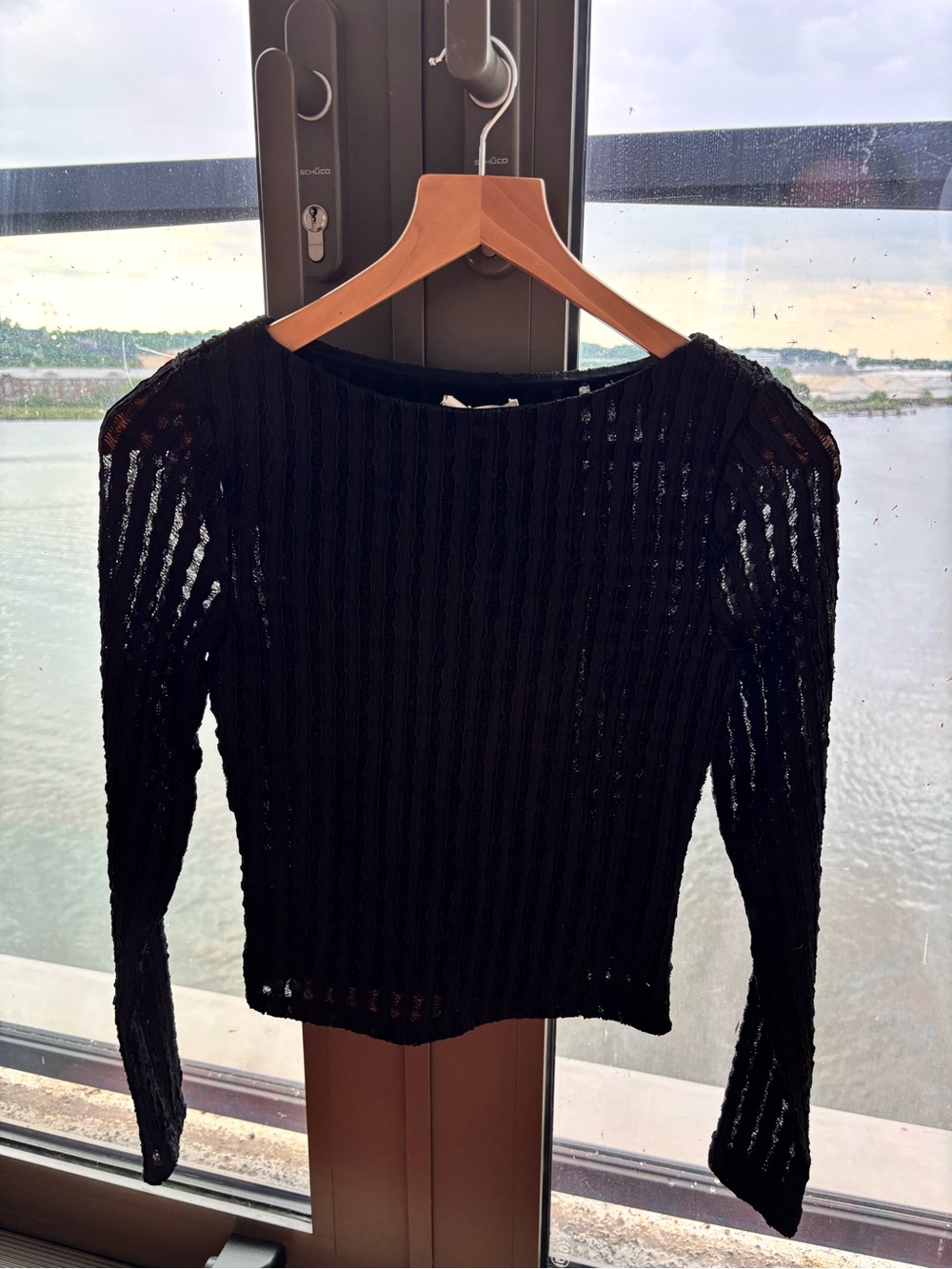 Black Sheer Knit Long Sleeve Top